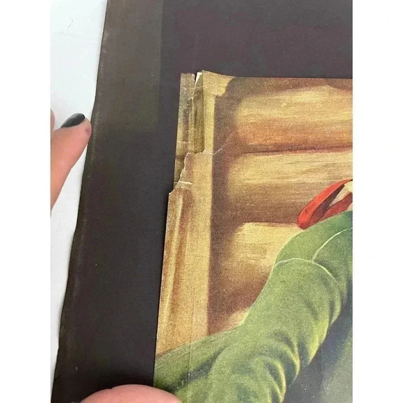 Antique August Hagborg Lithograph Print Swedish 15"x11" AT THE WINDOW - Picture 7 of 8